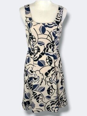 Anthropologie Vanessa Virginia Ink-Set Bloom Dress Size 6 Floral Ivory Blue